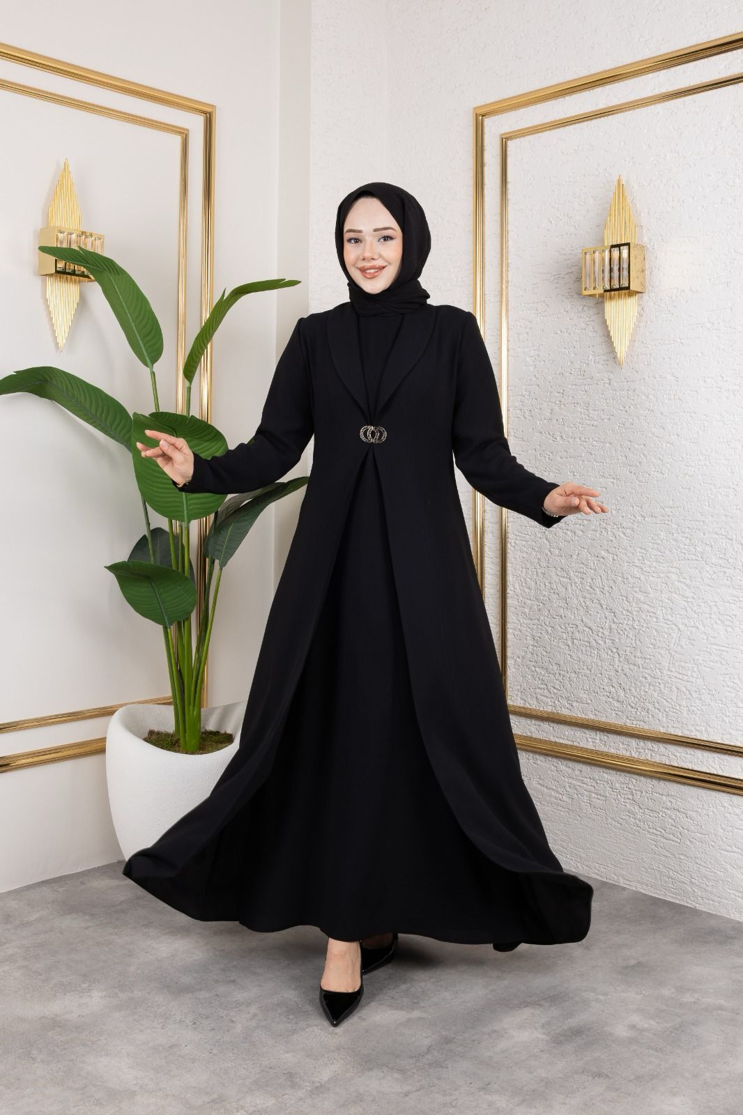 Kemerli Siyah Pardesü Abaya - Görsel 2