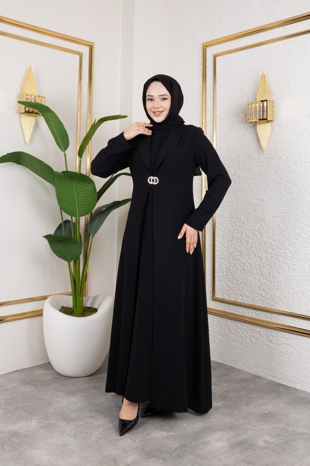 Kemerli Siyah Pardesü Abaya - Görsel 3