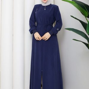 Saphir Lacivert Nakışlı Ferace - Şık ve Fermuarlı Model