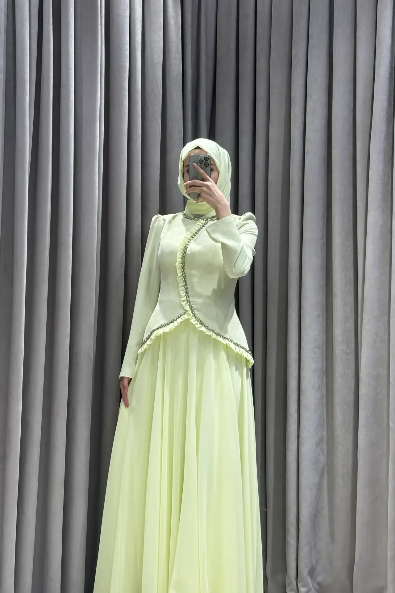 Lesse Soft Fıstık Yeşili Abiye - Görsel 3
