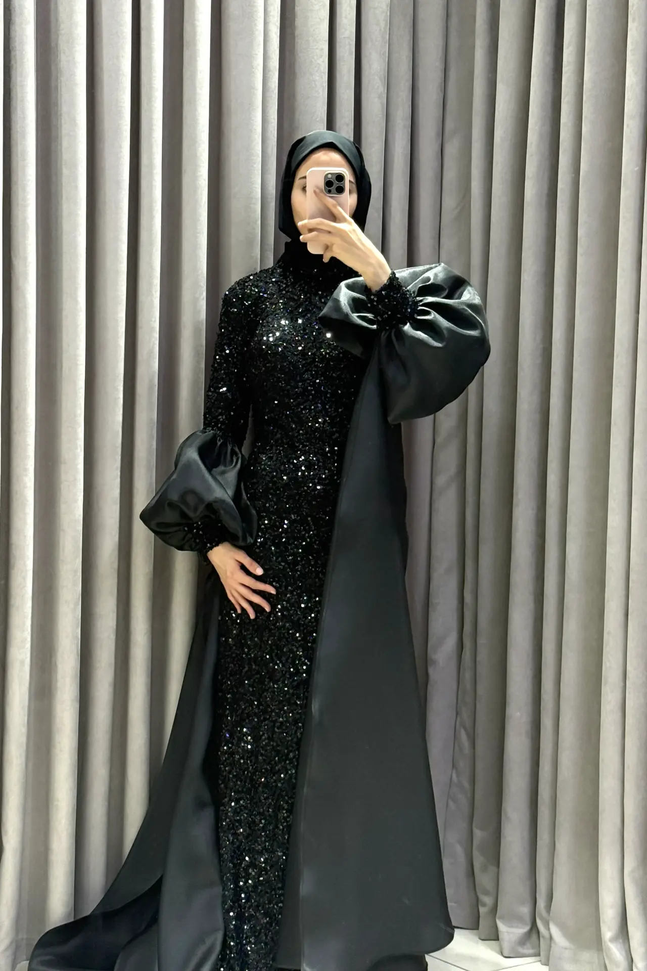 Velour Siyah Abiye - Görsel 2