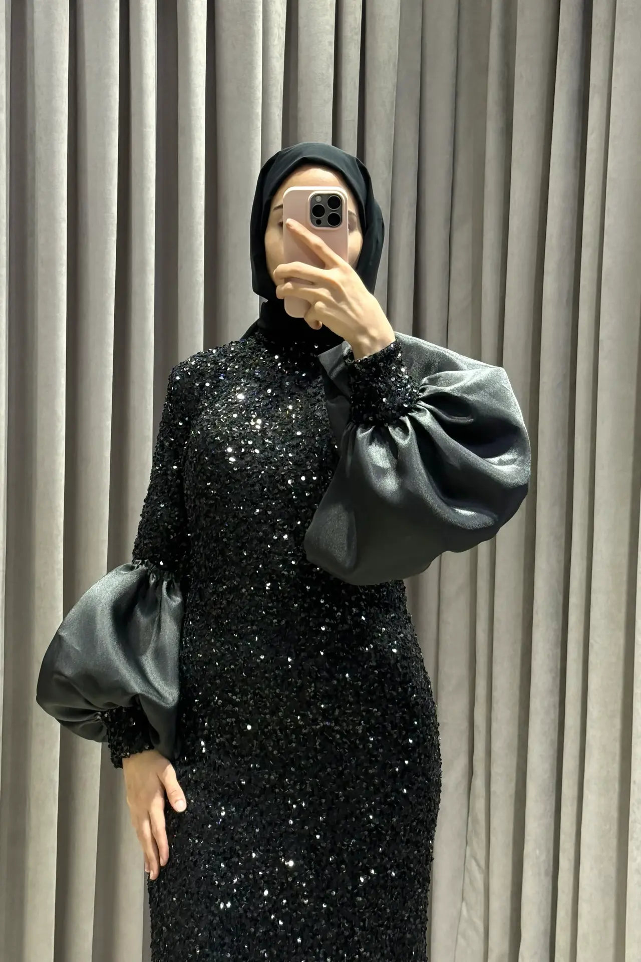 Velour Siyah Abiye - Görsel 3