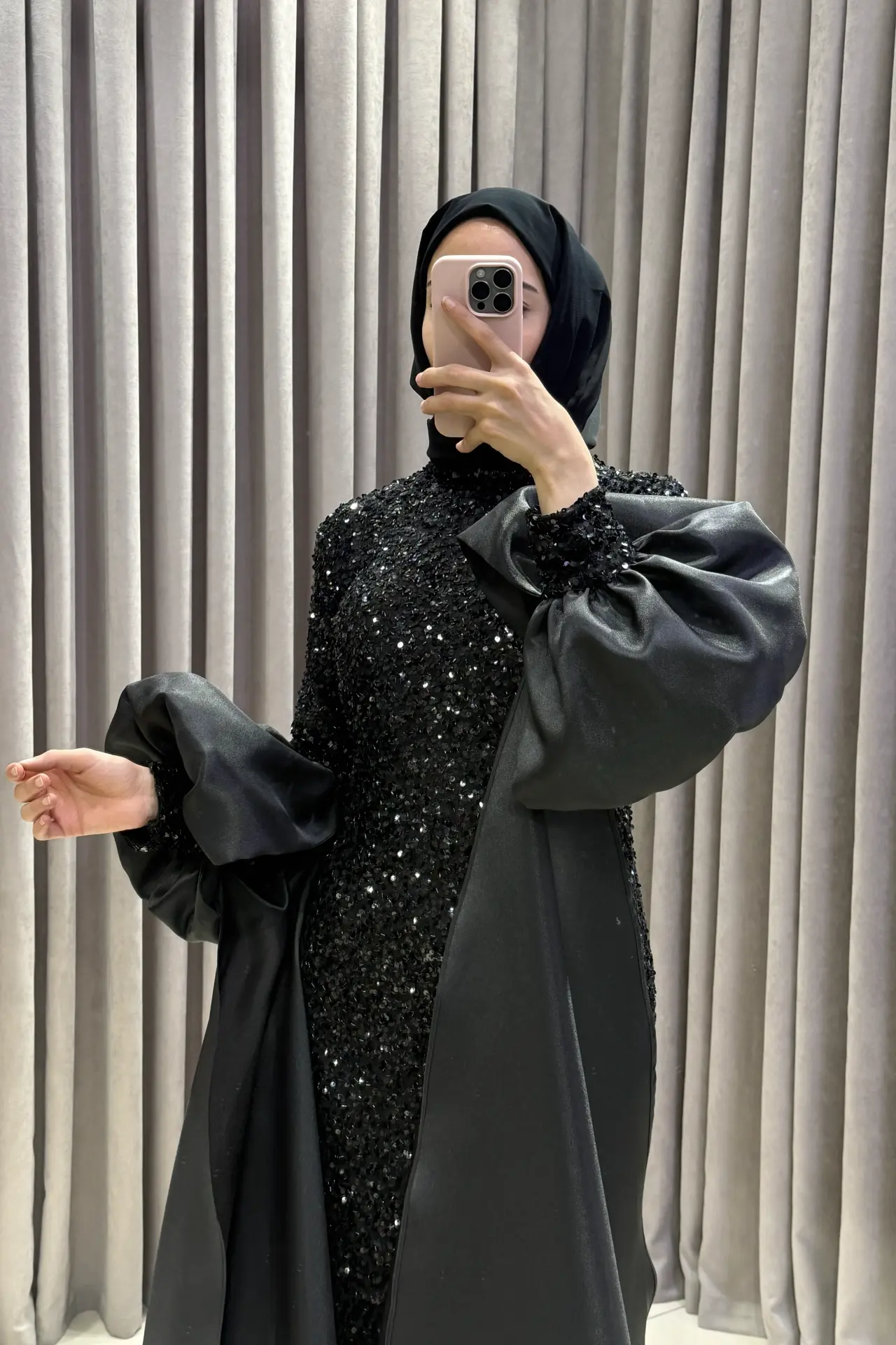 Velour Siyah Abiye - Görsel 4