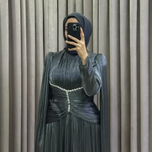 Vesper Metalik Gri Abiye
