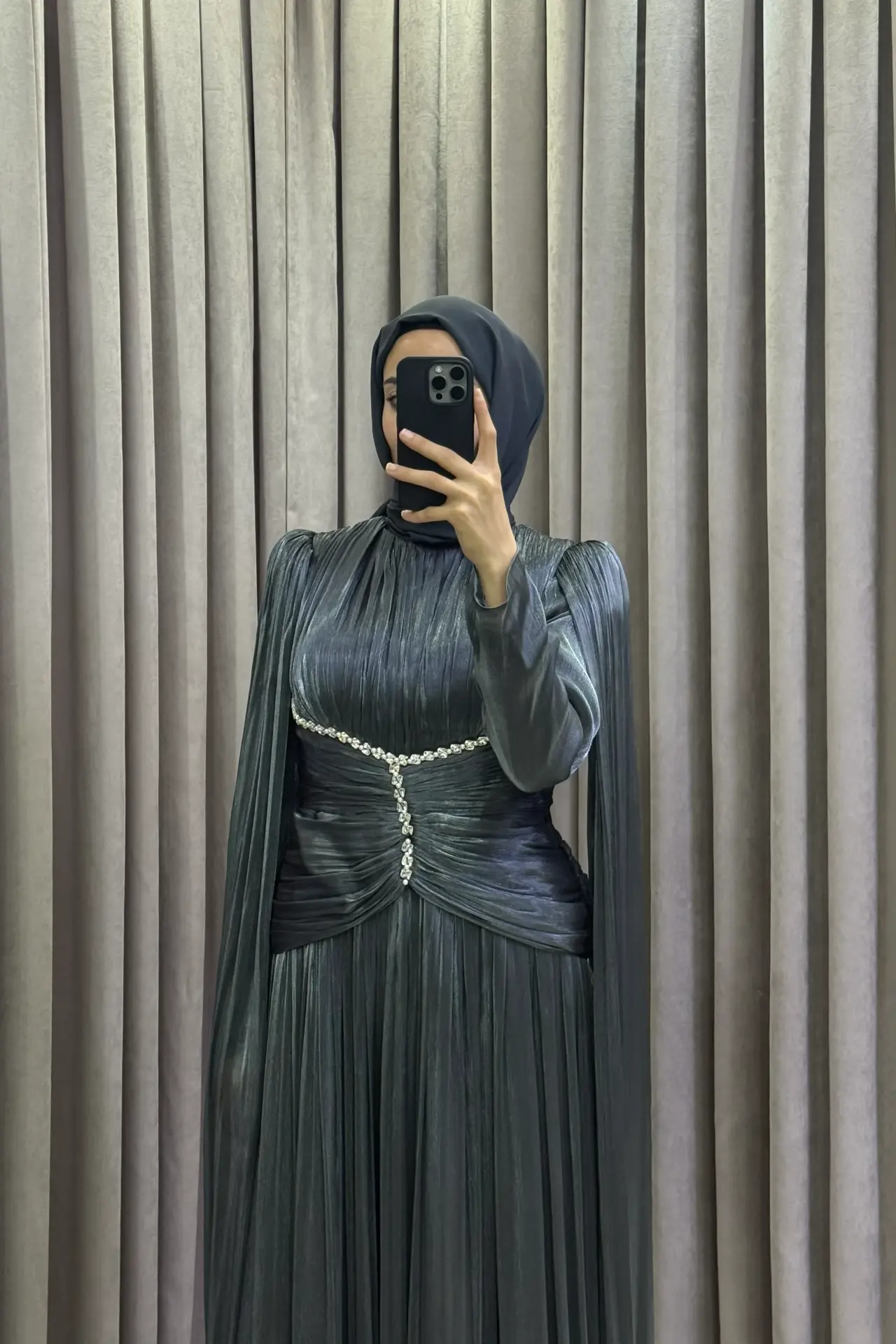 Vesper Metalik Gri Abiye